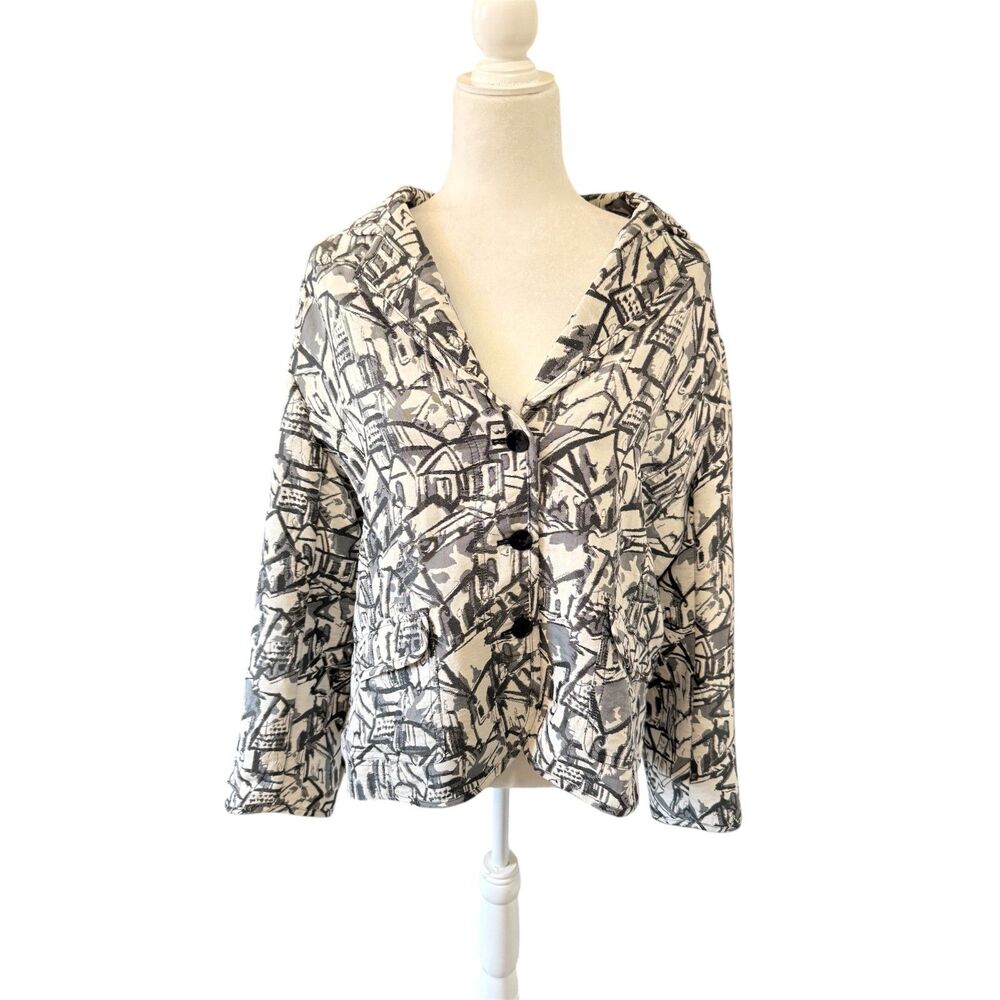 Chicos | Silk Blend Grey Cream Jacket Blazer House Print Chicos Size 3 US 16 XL